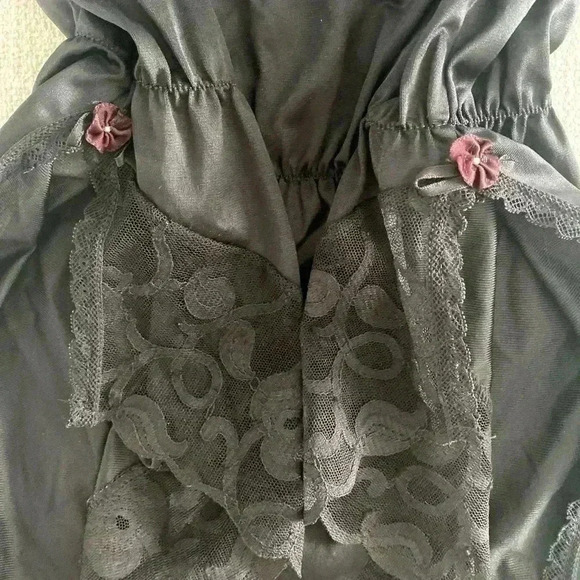 Vintage 70s 80s Lingerie Satin Sexy High Leg With Lace Black Size Medium M - Picture 9 of 11